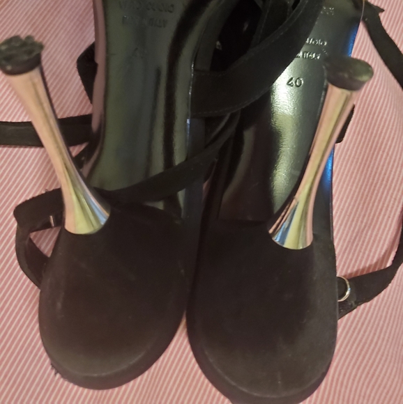 Black suede strap sandals metal heel - Picture 2 of 10